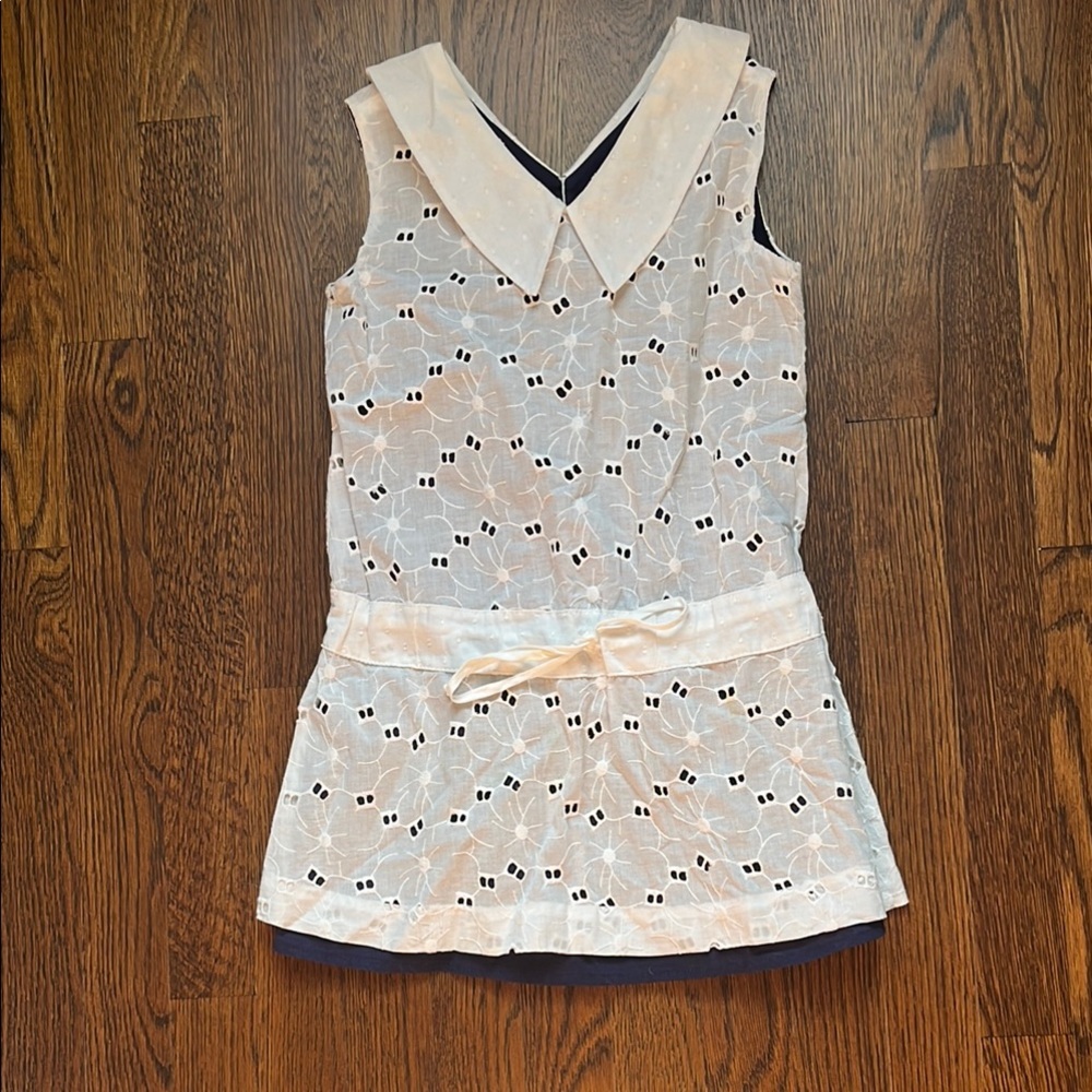 Isabel Garreton Sleeveless Eyelet dress with Peter Pan Collar - Cream